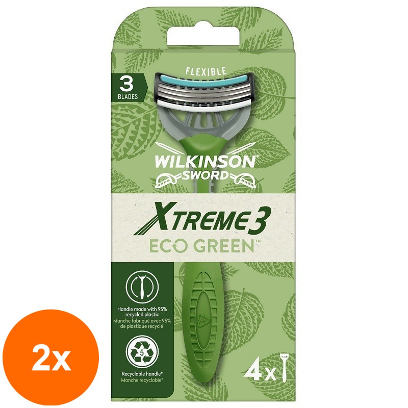 Set 2 x 4 Aparat de Ras Wilkinson Xtreme3 Eco Green