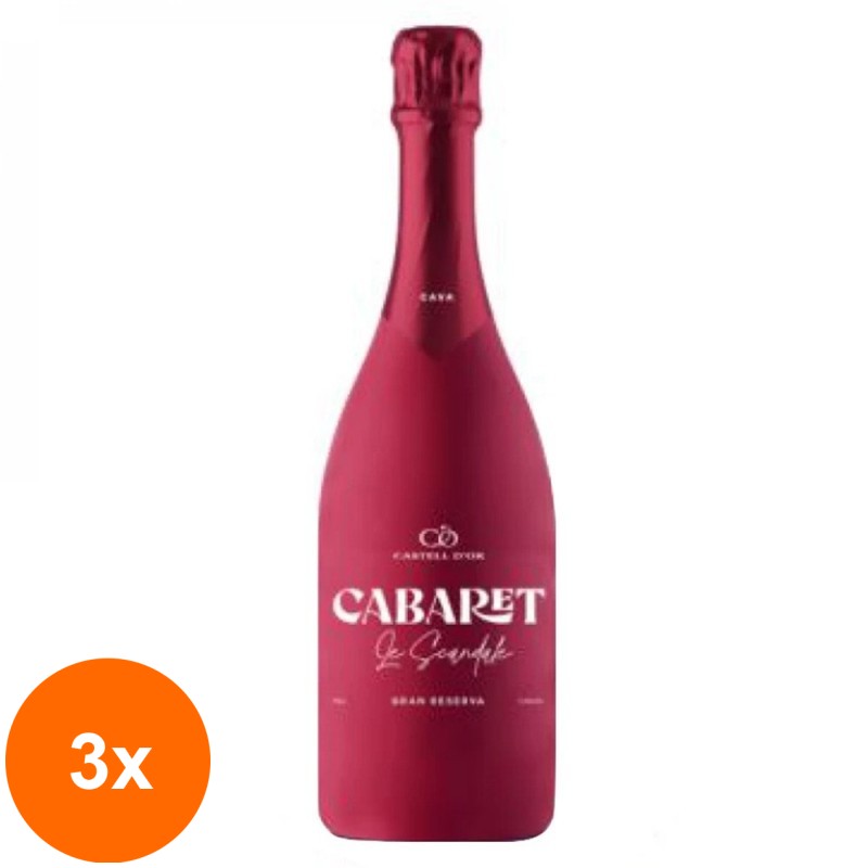Set 3 x Vin Spumant Castell D'or Cabaret Le Scandale Gran Reserva Brut, 0.75 l