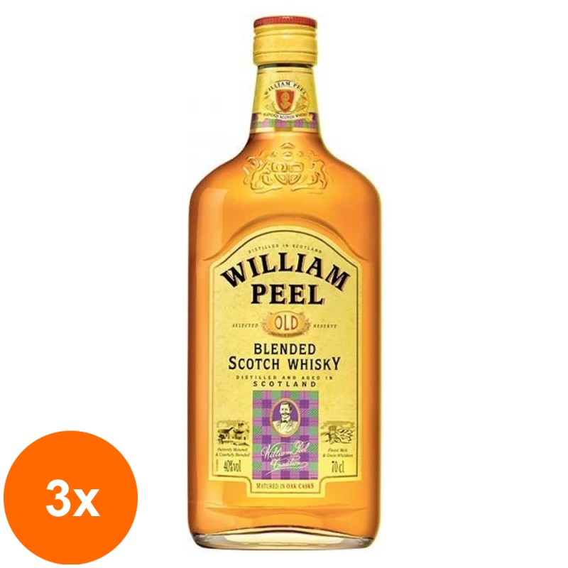 Set 3 x Whiskey William Peel Marie Brizard 40% Alcool, 0.7 l