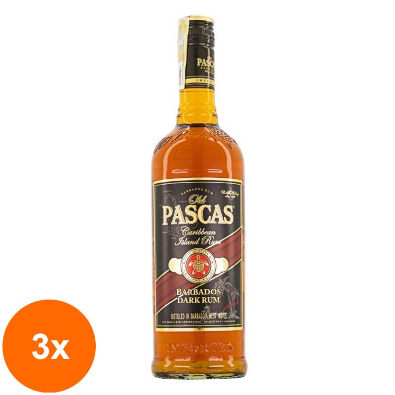 Set 3 x Rom Old Pascas Dark 37.5% Alcool, 0.7 l