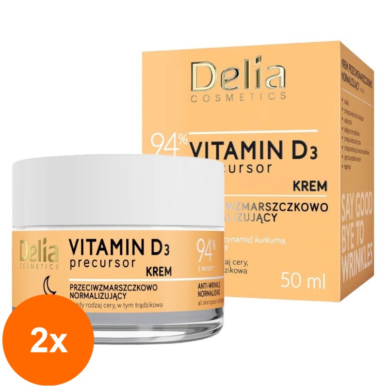 Set 2 x Crema de Noapte Anti-Rid Delia Cosmetics, cu Vitamina D3, 50 ml
