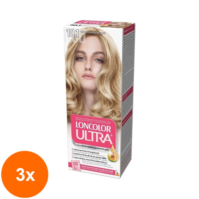 Set 3 x Vopsea de Par Permanenta Loncolor Ultra 10.1 Blond Cenusiu Deschis, 100 ml
