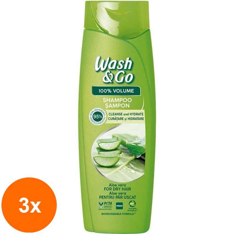 Set 3 x Sampon Wash&Go cu Extract de Aloe Vera, 360 ml