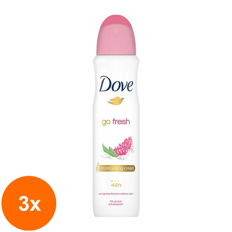 Set 3 x Deodorant Antiperspirant Spray Dove Go Fresh, Pomegranate & Lemon, pentru Femei, 150 ml