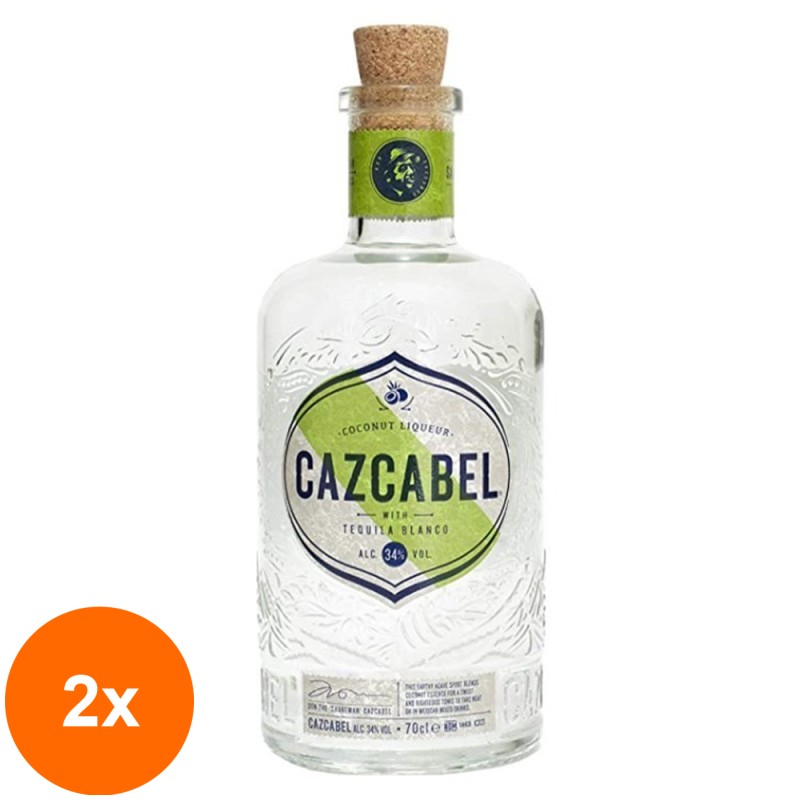 Set 2 x Tequila Cazcabel cu Lichior de Cocos 34% Alcool, 0.7 l