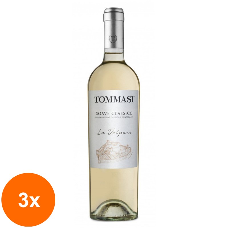 Set 3 x Vin Alb Le Volpare Soave Classico Single Vineyards Tommasi DOC, Sec, 0.75 l