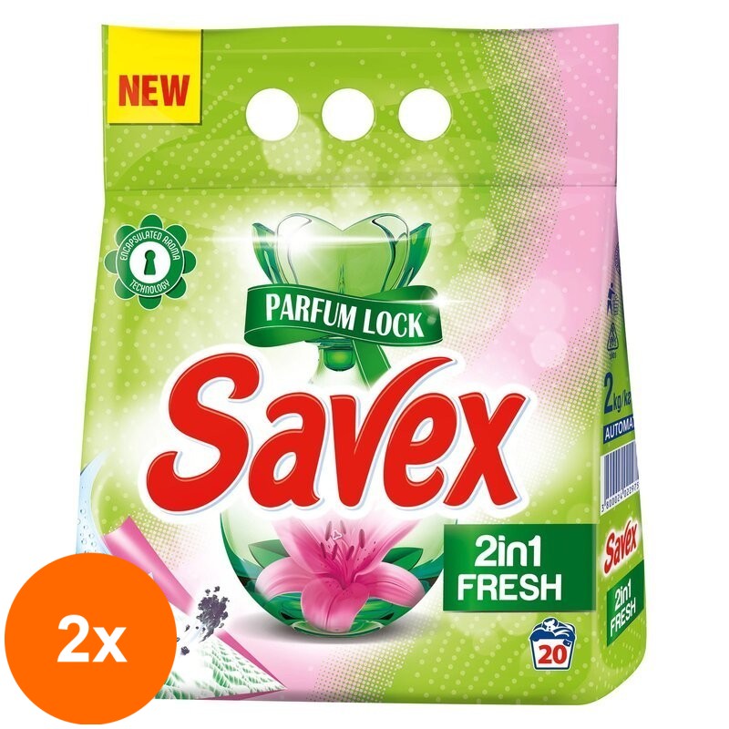 Set 2 x Detergent Automat Savex 2 in 1 Fresh, 20 Spalari, 2 Kg