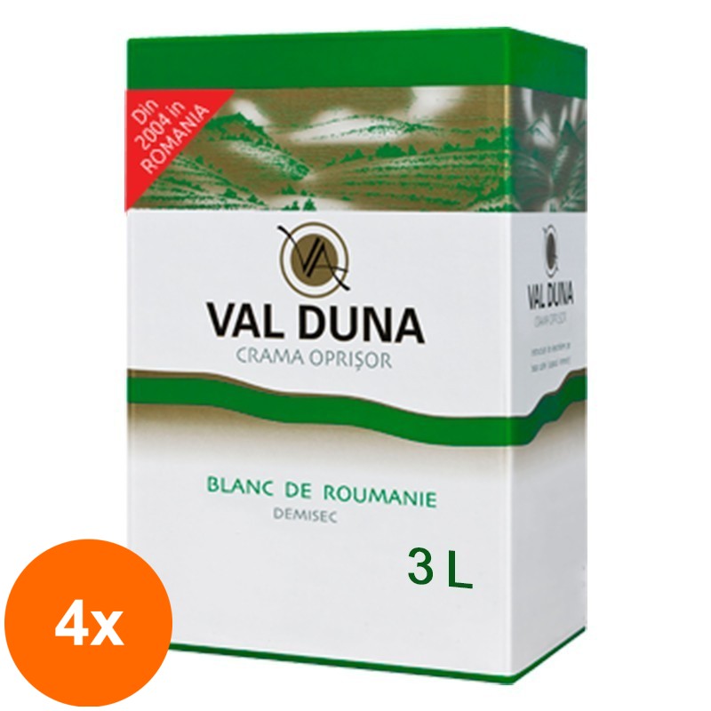 Set 4 x Vin Val Duna Blanc de Roumanie Oprisor, Alb Demisec, Bag in Box, 3 l