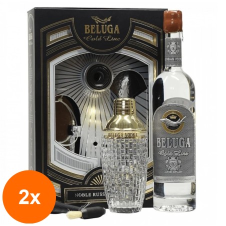 Set 2 x Vodka Beluga Gold Line, 40%, 0.7 l cu Shaker...