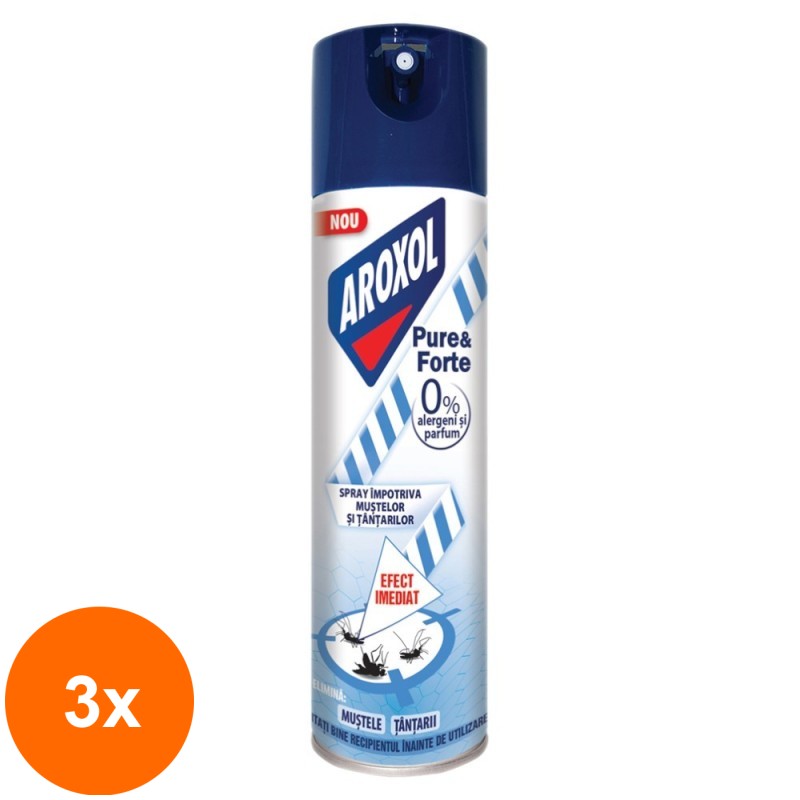 Set 3 x Spray Aroxol Pure & Forte Impotriva Mustelor si Tantarilor, 300 ml