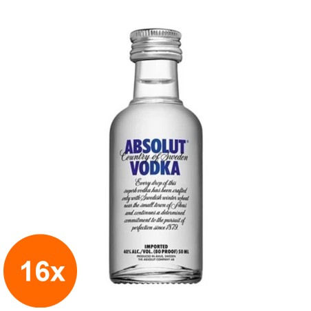 Set 16 x Vodca Absolut Blue, Esantion 40% Alcool, 50 ml...