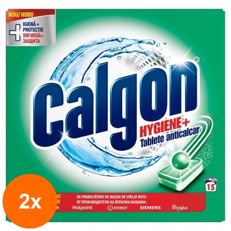 Set 2 x Tablete Anticalcar pentru Masina de Spalat Calgon Hygiene+, 15 Buc...