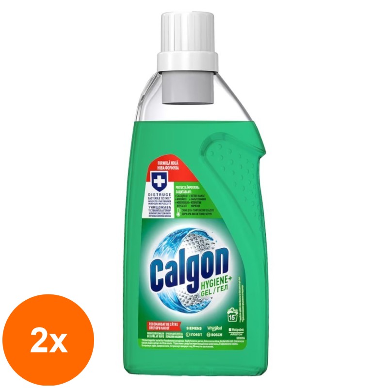 Set 2 x Solutie Gel Anticalcar cu Rol Antibacterian Calgon Hygiene+, 15 Spalari, 750 ml