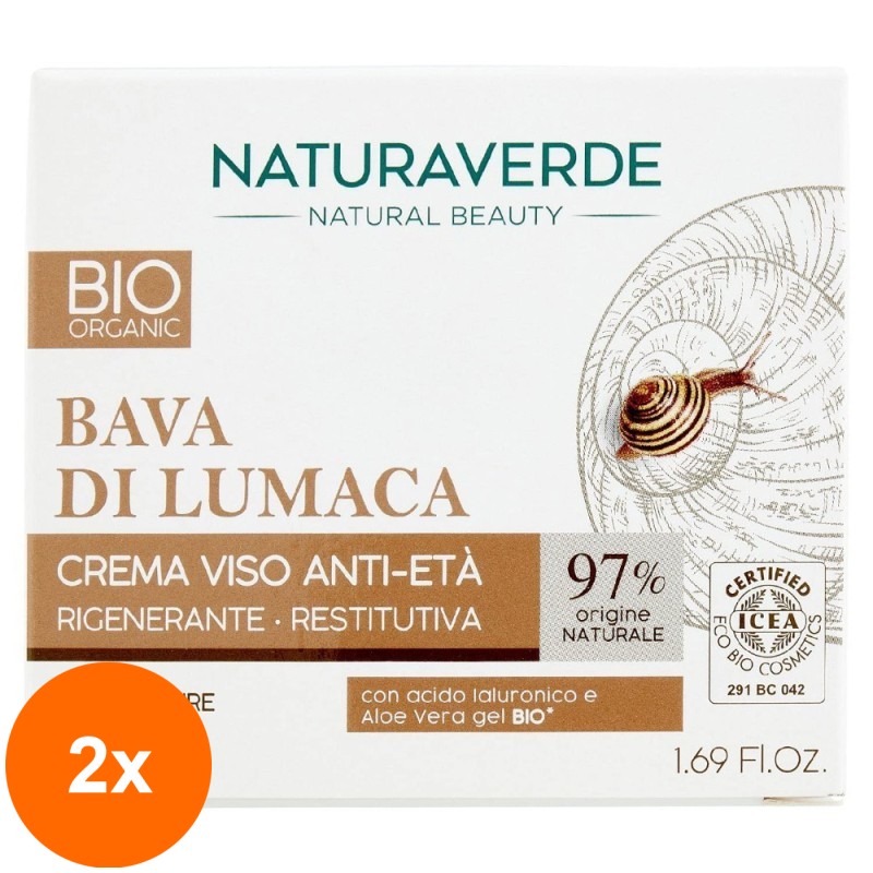 Set 2 x Crema de Fata Bio Anti-rid Naturaverde, cu Extract de Melc, 50 ml