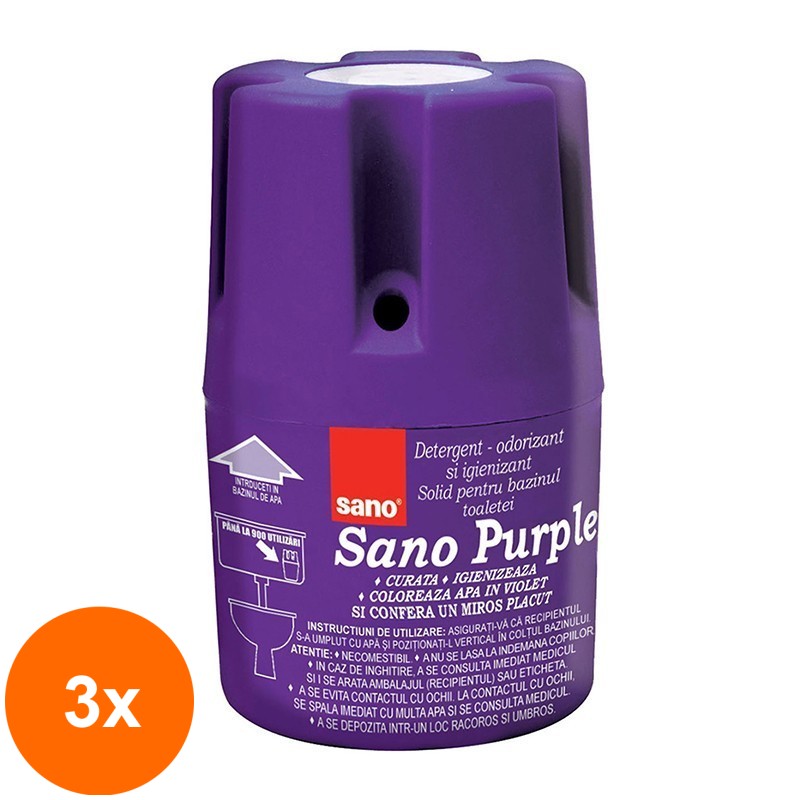 Set 3 x Odorizant Solid pentru Rezervorul Toaletei Sano, Mov, 150 g