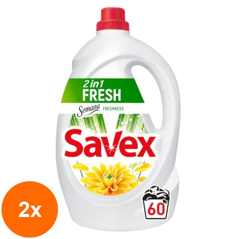 Set 2 x Detergent Lichid Savex 2 in 1 Fresh, 60 Spalari, 3.3 l