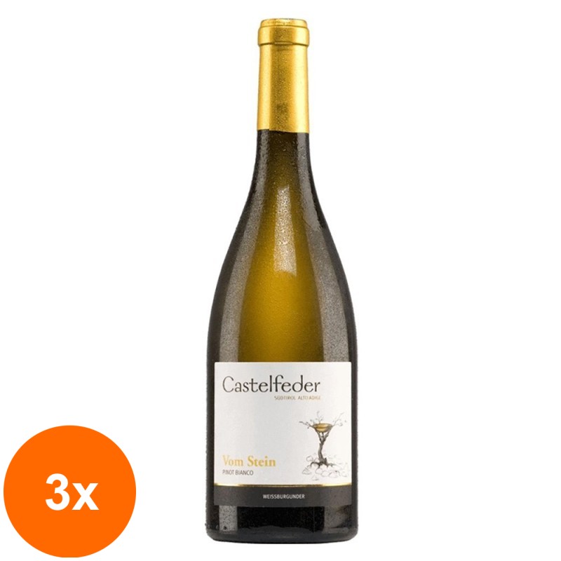 Set 3 x Vin Alb Castelfeder Vom Stein Pinot Bianco DOC, Sec, 0.75 l