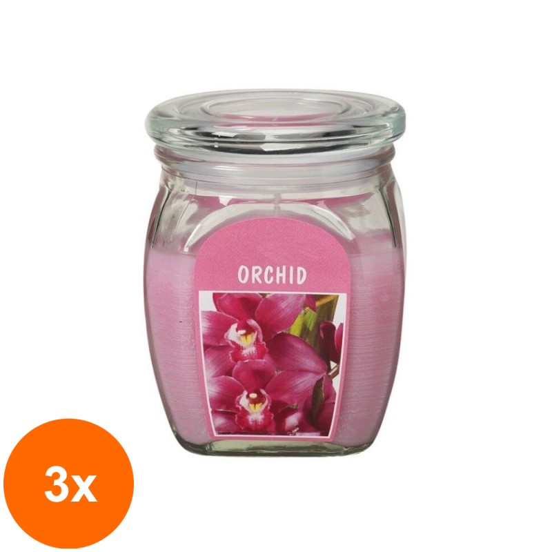 Set 3 x Lumanare Parfumata in Borcan cu Capac, Orhidee
