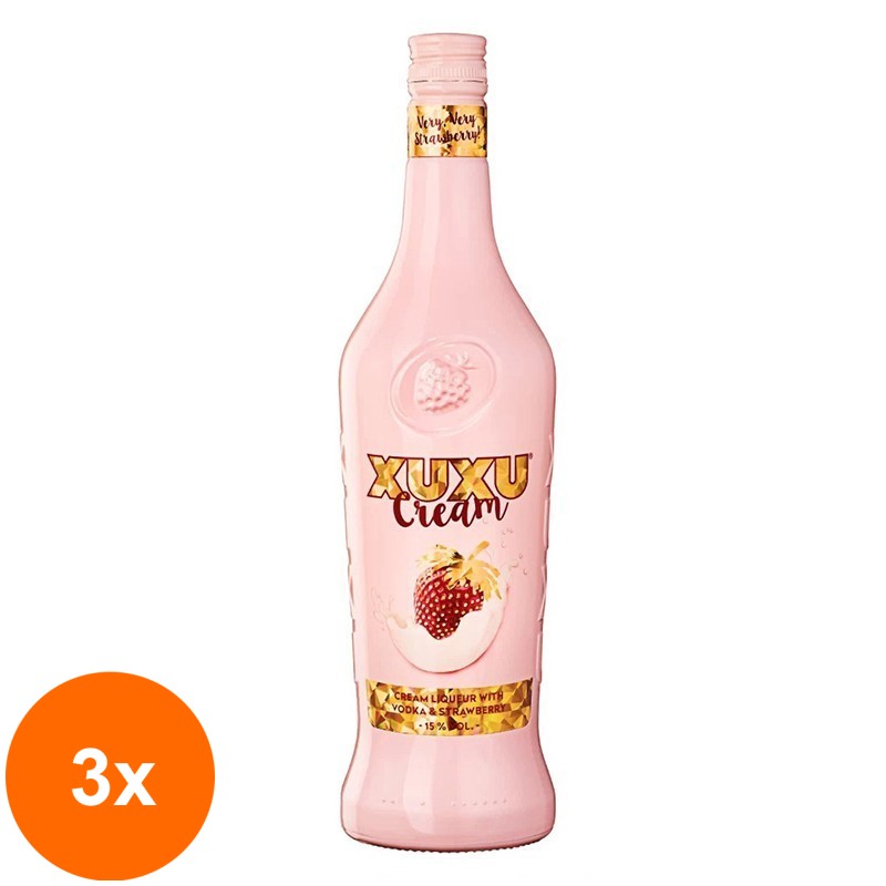 Set 3 x Lichior Xuxu Cream Strawberry & Vodka, 15% Alcool, 0.7 l