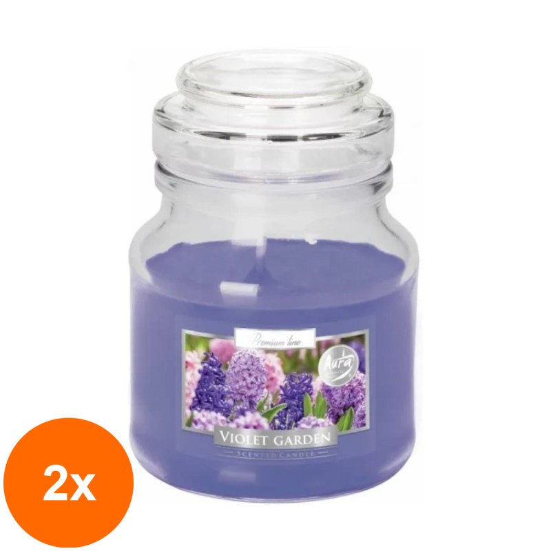 Set 2 x Lumanare Parfumata in Pahar cu Capac, Violet Garden, 28 Ore