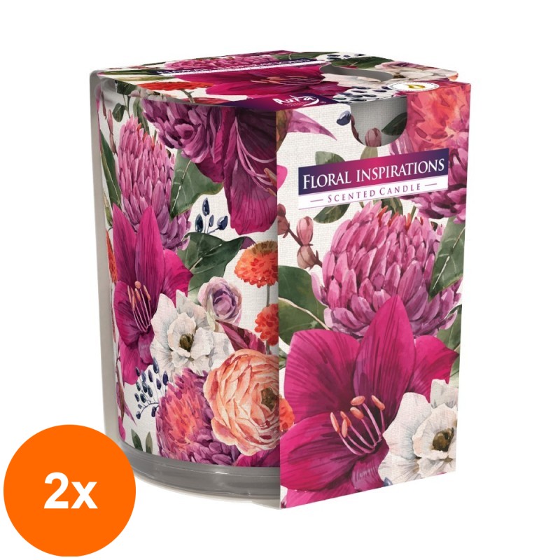 Set 2 x Lumanare Parfumata in Pahar Imprimat, Floral Inspiration, 22 Ore