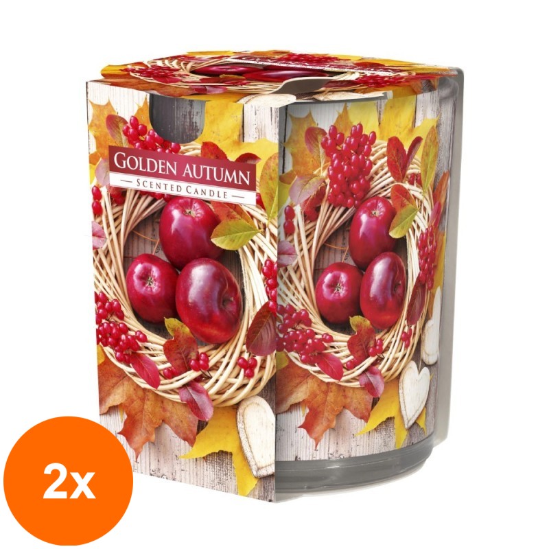 Set 2 x Lumanare Parfumata in Pahar Imprimat, Golden Autumn, 22 Ore