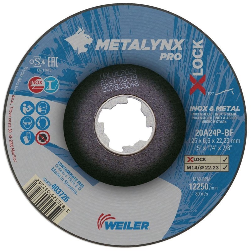 Disc Abraziv Pro X-LOCK, 125 x 6.5 mm, Polizare, Metal si Inox, Metalynx