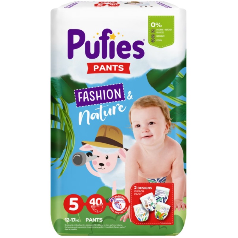 Scutece-Chilotel Pufies Pants Fashion and Nature, 5 Junior, 12-17 kg, 40 Bucati