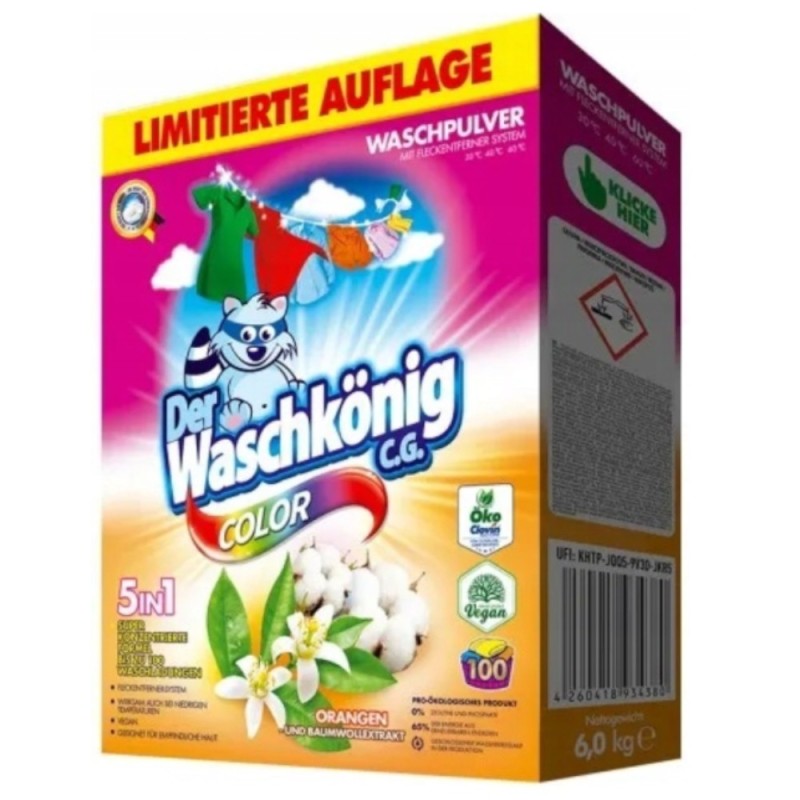 Detergent Rufe Color Waschkonig, Portocale si Bumbac, 6 kg