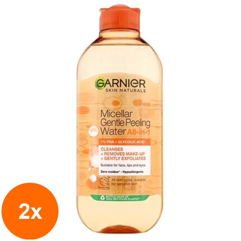 Set 2 x Apa Micelara Garnier Skin Naturals cu Efect Exfoliant Delicat, 400 ml