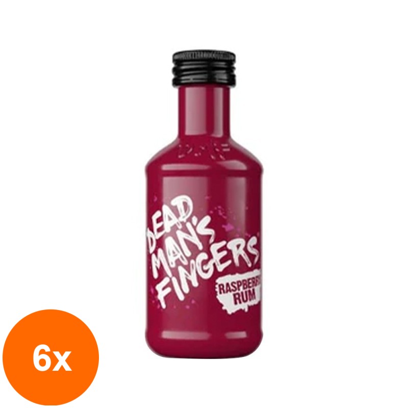 Set 6 x Rom Dead Man's Fingers cu Zmeura, Raspberry Rum 37.5% Alcool, Miniatura, 0.05 l
