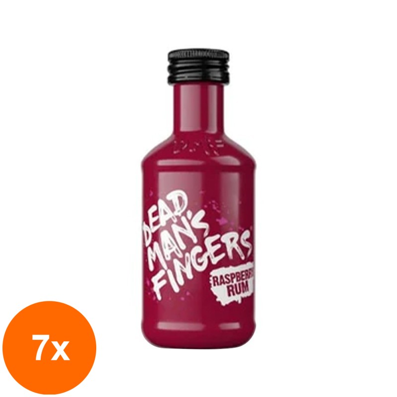 Set 7 x Rom Dead Man's Fingers cu Zmeura, Raspberry Rum 37.5% Alcool, Miniatura, 0.05 l