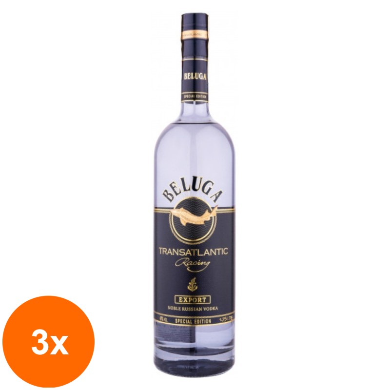 Set 3 x Vodka Beluga Transatlantic fara Gluten si Lactoza, 40%, 1.75 l