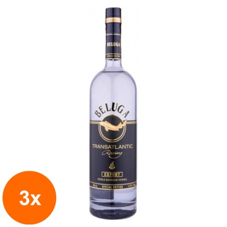 Set 3 x Vodka Beluga Transatlantic fara Gluten si Lactoza, 40%, 1.75 l...