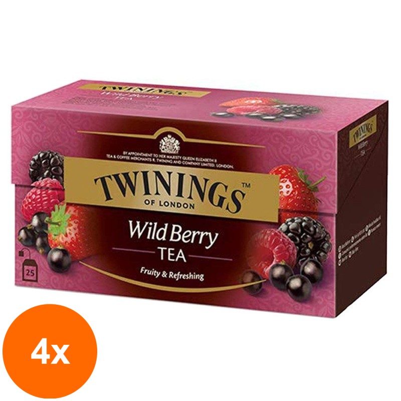 Set 4 x Ceai Twinings Negru cu Aroma Fructe de Padure, 25 x 2 g