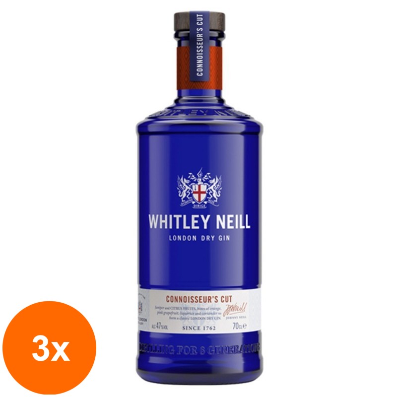 Set 3 x Gin Whitley Neill Connoisseur's Cut, 47% Alcool, 0.7 l
