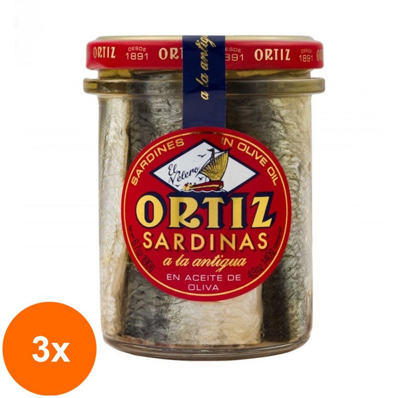 Set 3 x Sardine in Ulei de Masline a la Antigua Ortiz, Borcan, 190 g