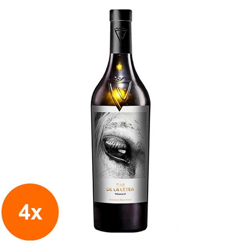Set 4 x Vin Alb, Sarica Niculitel Caii de la Letea Vol. II, Fumee Sauvignon Blanc, Sec 0.75 l