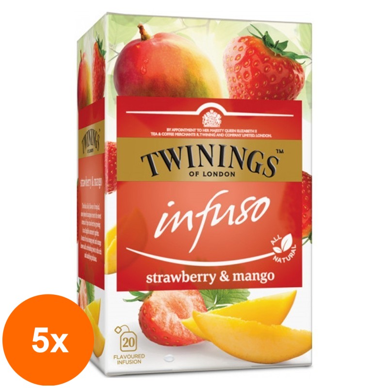 Set 5 x Ceai Twinings Infuzie Capsuni si Mango, 20 x 2g