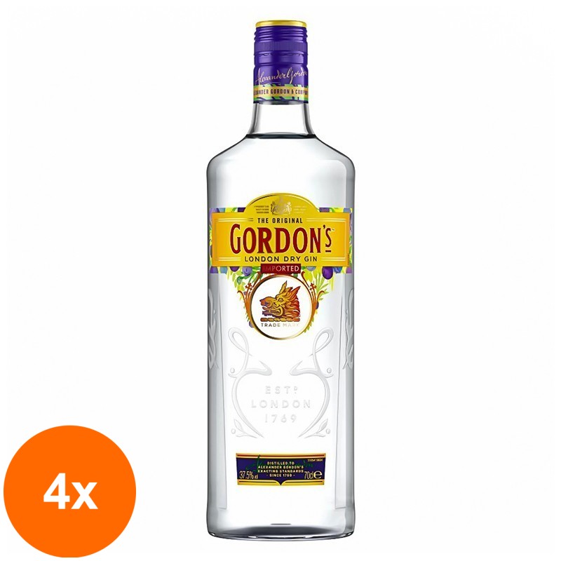 Set 4 x Gin Gordon'S London Dry Gin 37.5% Alcool 0.7 l