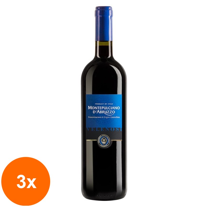 Set 3 x Vin Rosu Montepulciano D'Abruzzo Velenosi DOC, Sec, 0.75 l