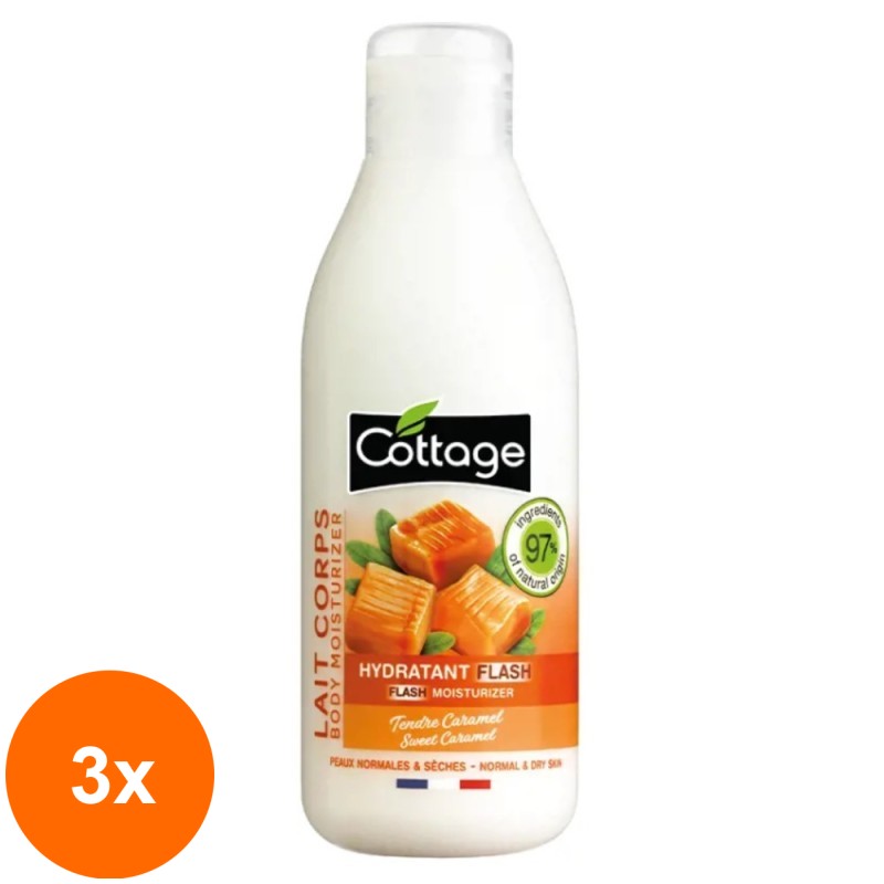 Set 3 x Lapte de Corp Hidratant Cottage, Caramel, 200 ml