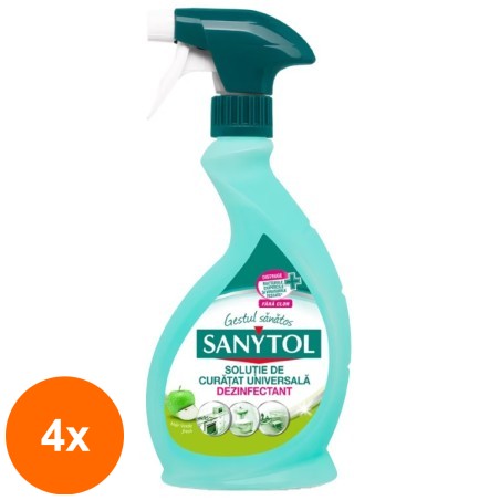 Set 4 x Solutie de Curatat Universala Dezinfectant Sanytol Mar Verde, 500 ml...