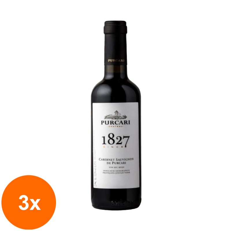 Set 3 x Vin Rosu Purcari 1827 Cabernet Sauvignon Sec, 0.375 l