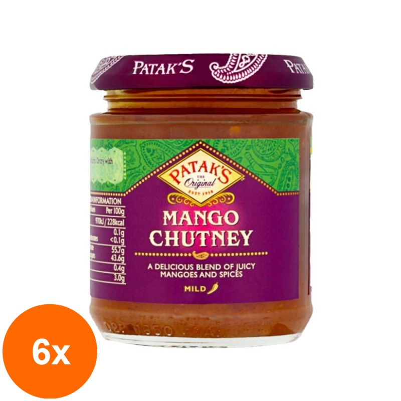 Set 6 x Sos Indian Mango Chutney Patak's, 340 g