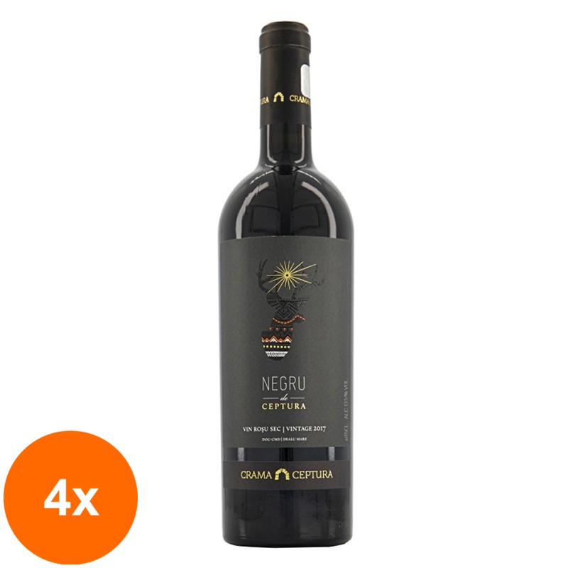 Set 4 x Vin Negru de Ceptura Vintage, Rosu Sec 0.75 l