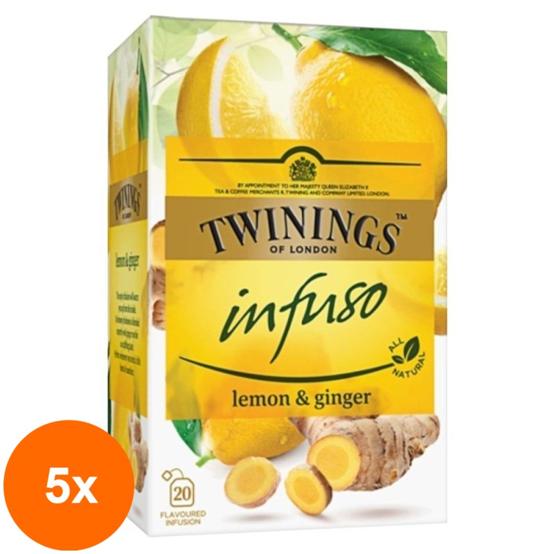 Set 5 x Ceai Twinings Infuzie cu Lamaie si Ghimbir, 20 Pliculete, 30 g