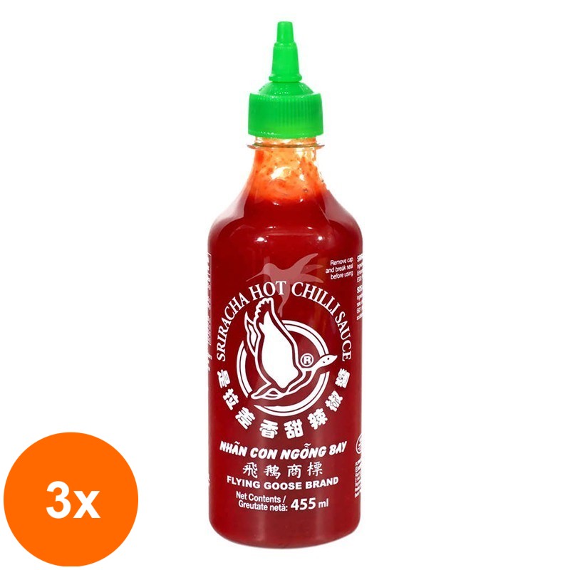 Set 3 x Sos Hot Chilli Sriracha, Flying Goose, 455 ml