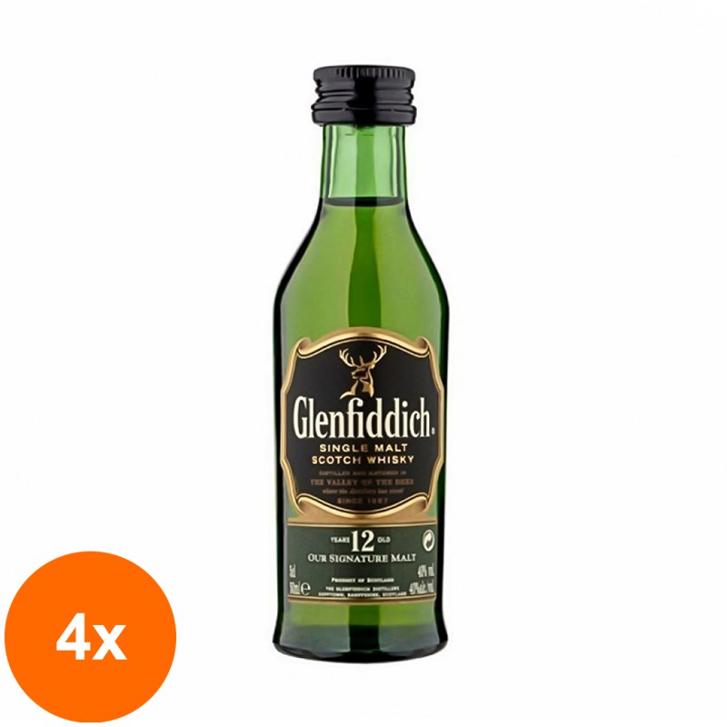 Set 4 x Whisky Glenfiddich Single Malt 40% Alcool 50 ml