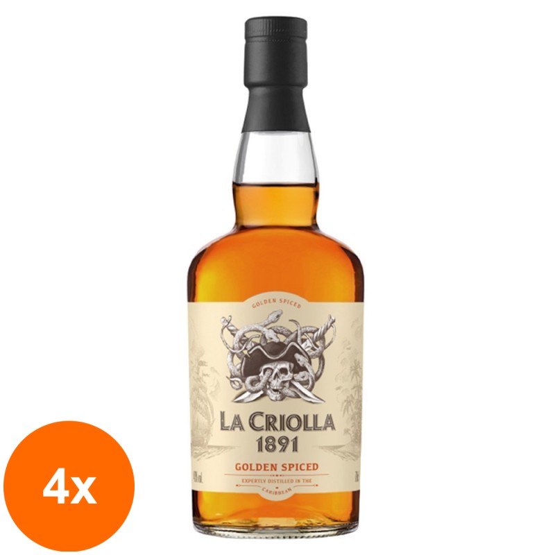 Set 4 x Rom Golden Spiced La Criolla 35% Alcool, 0.7 l